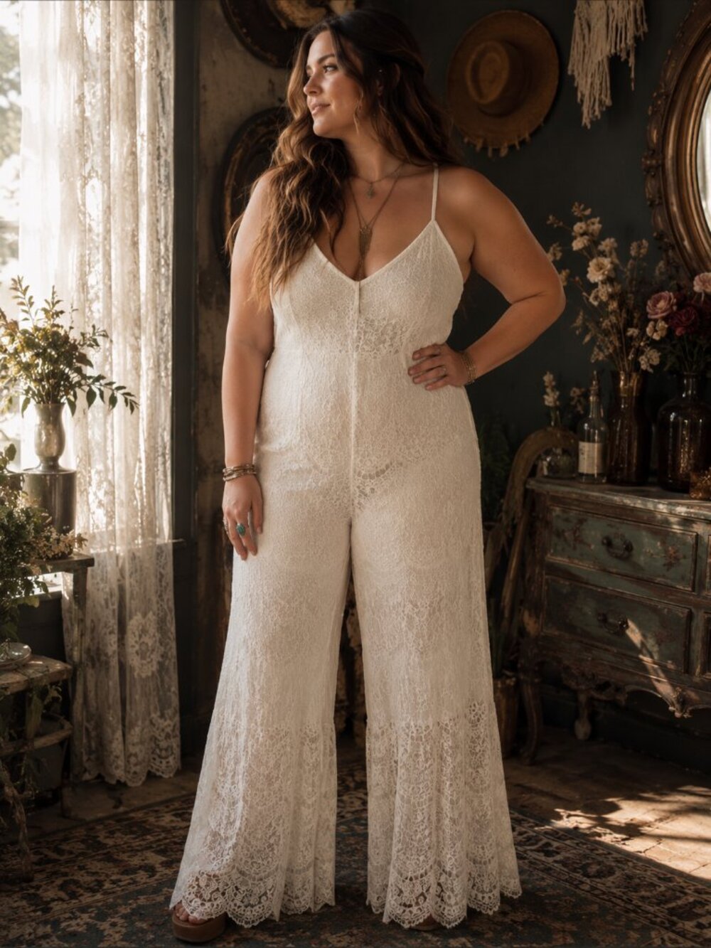 Monteau Lace Wide Leg Jumpsuit | Ivory Boho Lace Jumpsuit
